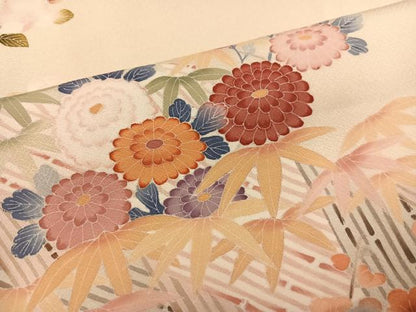 平和屋着物●訪問着　友禅　作家物　草花文　正絹　逸品　AABM3321ph