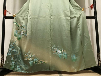 平和屋着物●訪問着　草花文　暈し染め　金彩　正絹　逸品　AABM3324ph
