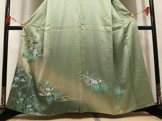 平和屋着物●訪問着　草花文　暈し染め　金彩　正絹　逸品　AABM3324ph