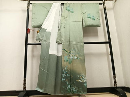 平和屋着物●訪問着　草花文　暈し染め　金彩　正絹　逸品　AABM3324ph