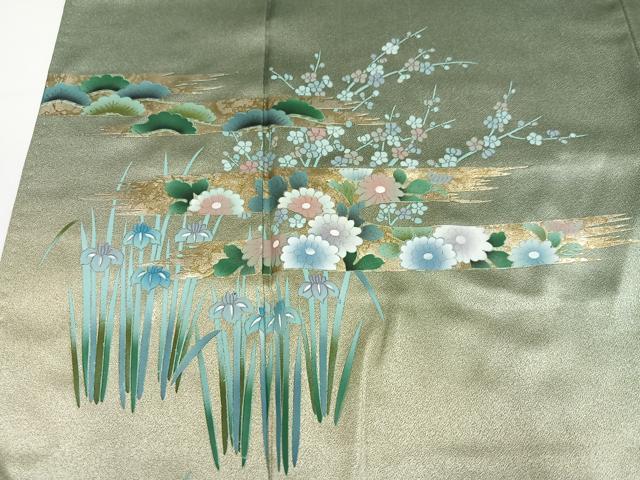 平和屋着物●訪問着　草花文　暈し染め　金彩　正絹　逸品　AABM3324ph