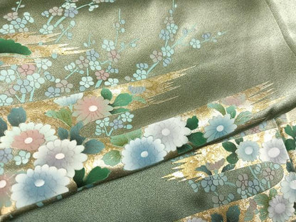 平和屋着物●訪問着　草花文　暈し染め　金彩　正絹　逸品　AABM3324ph