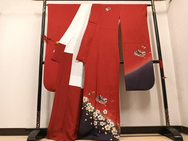 平和屋着物●豪華振袖　女人檜扇花楽器文　暈し染め　金彩　正絹　逸品　AABM3329ph