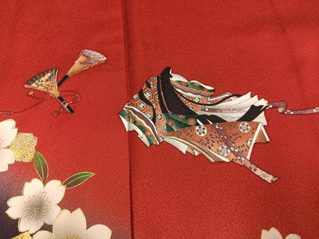 平和屋着物●豪華振袖　女人檜扇花楽器文　暈し染め　金彩　正絹　逸品　AABM3329ph