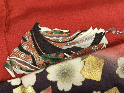 平和屋着物●豪華振袖　女人檜扇花楽器文　暈し染め　金彩　正絹　逸品　AABM3329ph