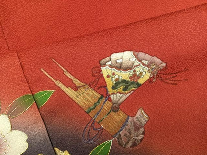 平和屋着物●豪華振袖　女人檜扇花楽器文　暈し染め　金彩　正絹　逸品　AABM3329ph