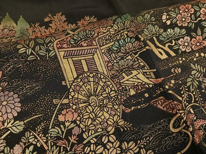 平和屋着物●豪華黒留袖　作家物　御所車風景草花文　金彩蒔絵　正絹　逸品　AABM3330ph