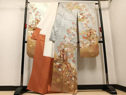 平和屋着物●豪華振袖　駒刺繍　御所車花文　暈し染め　金彩　正絹　逸品　AABM3331ph