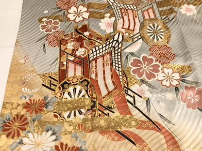 平和屋着物●豪華振袖　駒刺繍　御所車花文　暈し染め　金彩　正絹　逸品　AABM3331ph