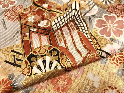 平和屋着物●豪華振袖　駒刺繍　御所車花文　暈し染め　金彩　正絹　逸品　AABM3331ph