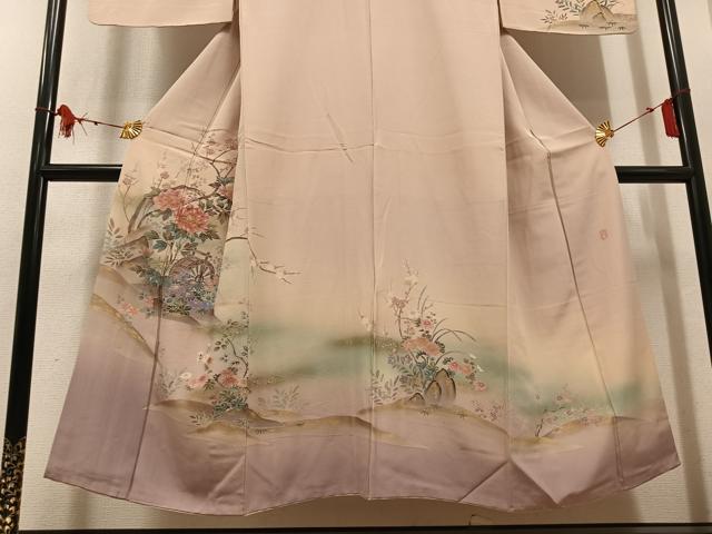 平和屋着物●訪問着　作家物　松葉　花鳥文　暈し染め　金彩　正絹　逸品　AABM3337ph