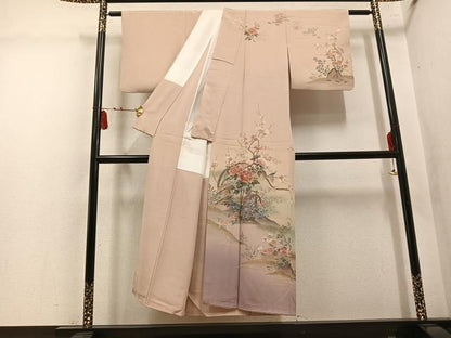 平和屋着物●訪問着　作家物　松葉　花鳥文　暈し染め　金彩　正絹　逸品　AABM3337ph