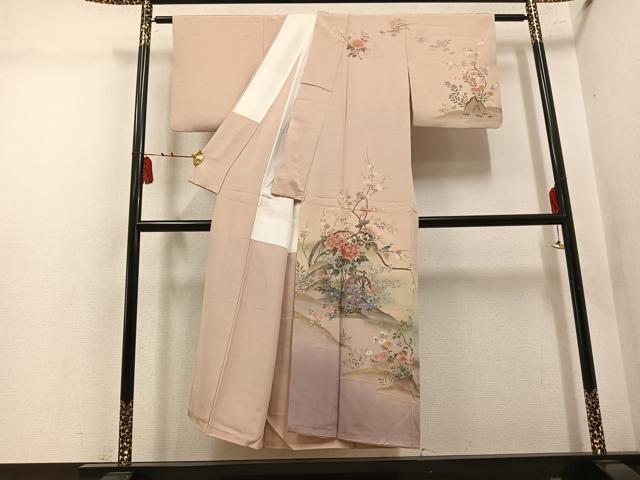 平和屋着物●訪問着　作家物　松葉　花鳥文　暈し染め　金彩　正絹　逸品　AABM3337ph