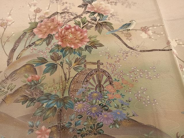 平和屋着物●訪問着　作家物　松葉　花鳥文　暈し染め　金彩　正絹　逸品　AABM3337ph
