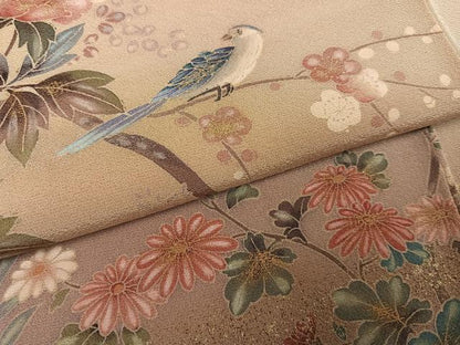 平和屋着物●訪問着　作家物　松葉　花鳥文　暈し染め　金彩　正絹　逸品　AABM3337ph
