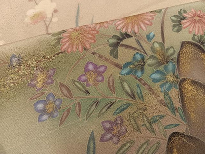 平和屋着物●訪問着　作家物　松葉　花鳥文　暈し染め　金彩　正絹　逸品　AABM3337ph