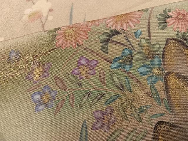 平和屋着物●訪問着　作家物　松葉　花鳥文　暈し染め　金彩　正絹　逸品　AABM3337ph
