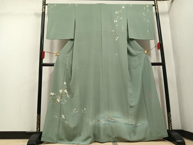 平和屋着物●十日町友禅作家　岡村蒼風　訪問着　枝花文　暈し染め　正絹　逸品　AABM3339ph