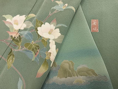平和屋着物●十日町友禅作家　岡村蒼風　訪問着　枝花文　暈し染め　正絹　逸品　AABM3339ph