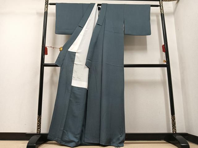 平和屋着物●上質な色無地　幾何学地紋　灰色　正絹　逸品　AABM3341ph