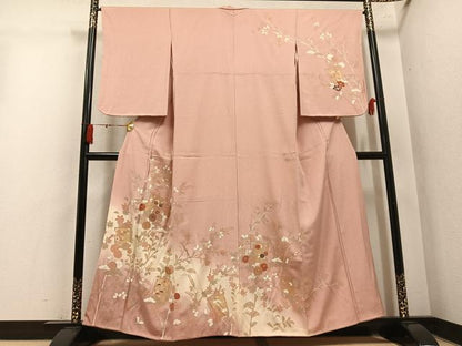 平和屋着物●訪問着　色紙枝花文　暈し染め　金彩　正絹　逸品　未使用　AABM3345ph