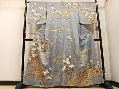 平和屋着物●訪問着　駒刺繍　枝花文　金彩　正絹　逸品　AABM3350ph