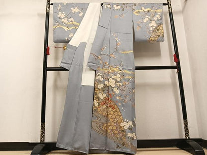 平和屋着物●訪問着　駒刺繍　枝花文　金彩　正絹　逸品　AABM3350ph