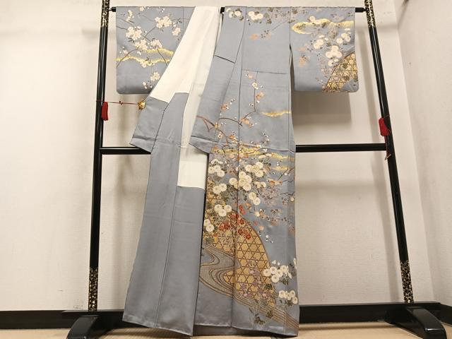 平和屋着物●訪問着　駒刺繍　枝花文　金彩　正絹　逸品　AABM3350ph