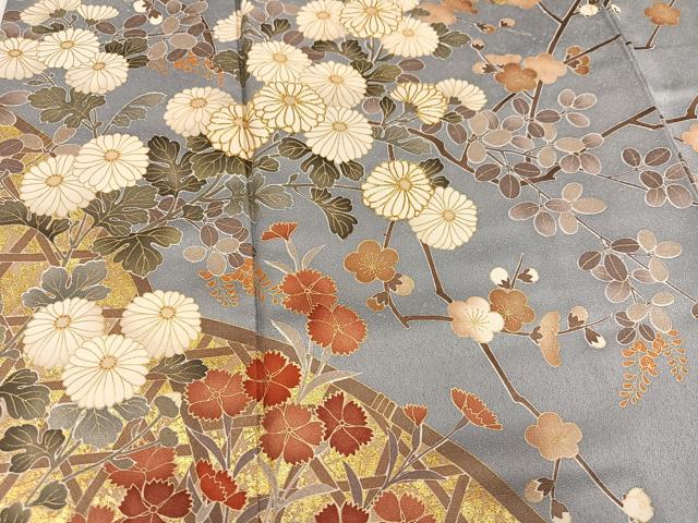 平和屋着物●訪問着　駒刺繍　枝花文　金彩　正絹　逸品　AABM3350ph
