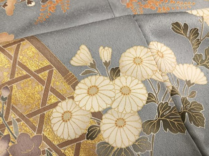 平和屋着物●訪問着　駒刺繍　枝花文　金彩　正絹　逸品　AABM3350ph