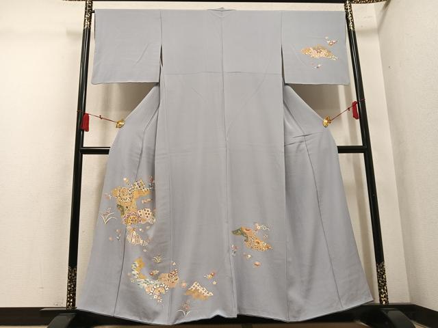 平和屋着物●訪問着　駒刺繍　吉祥花文　金彩　正絹　逸品　AABM3351ph