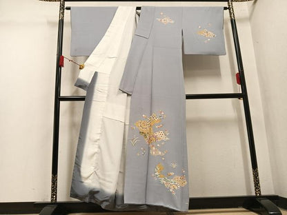 平和屋着物●訪問着　駒刺繍　吉祥花文　金彩　正絹　逸品　AABM3351ph