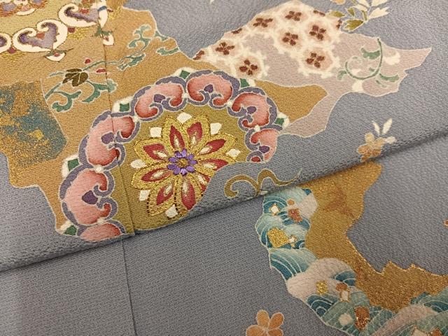 平和屋着物●訪問着　駒刺繍　吉祥花文　金彩　正絹　逸品　AABM3351ph