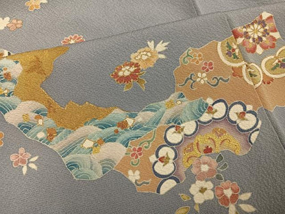 平和屋着物●訪問着　駒刺繍　吉祥花文　金彩　正絹　逸品　AABM3351ph
