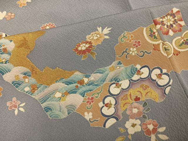 平和屋着物●訪問着　駒刺繍　吉祥花文　金彩　正絹　逸品　AABM3351ph