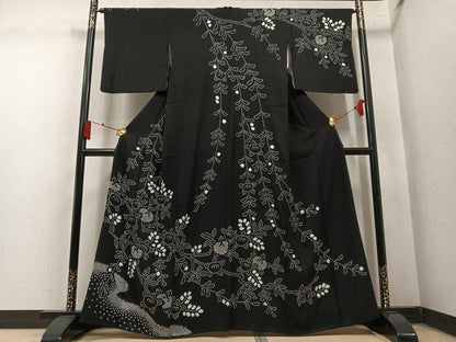 平和屋着物●訪問着　総絞り　橘　黒地　京王百貨店扱い　正絹　逸品　AABM3353ph