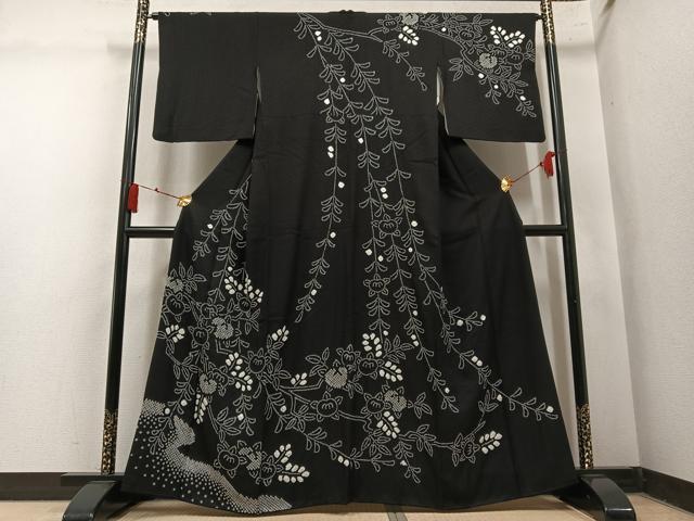 平和屋着物●訪問着　総絞り　橘　黒地　京王百貨店扱い　正絹　逸品　AABM3353ph