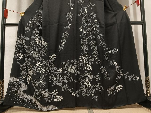 平和屋着物●訪問着　総絞り　橘　黒地　京王百貨店扱い　正絹　逸品　AABM3353ph