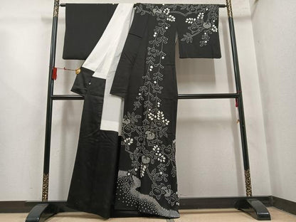 平和屋着物●訪問着　総絞り　橘　黒地　京王百貨店扱い　正絹　逸品　AABM3353ph