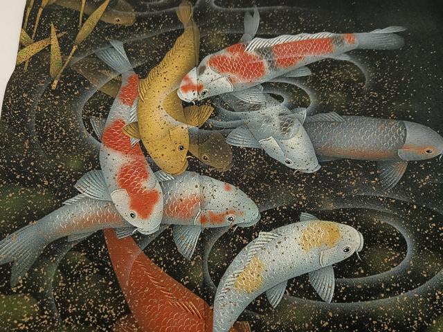 平和屋着物●豪華黒留袖　作家物　手描き　鯉　暈し染め　金彩　正絹　逸品　AABM3354ph
