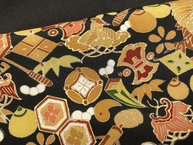 平和屋着物●豪華黒留袖　駒刺繍　群れ鶴宝づくし　金彩　正絹　逸品　AABM3358ph