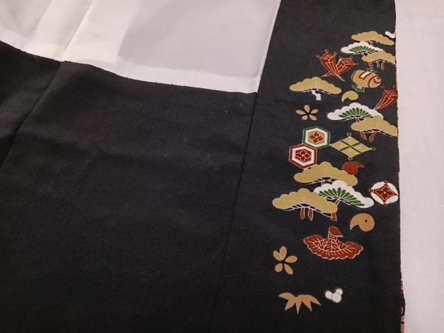 平和屋着物●豪華黒留袖　駒刺繍　群れ鶴宝づくし　金彩　正絹　逸品　AABM3358ph