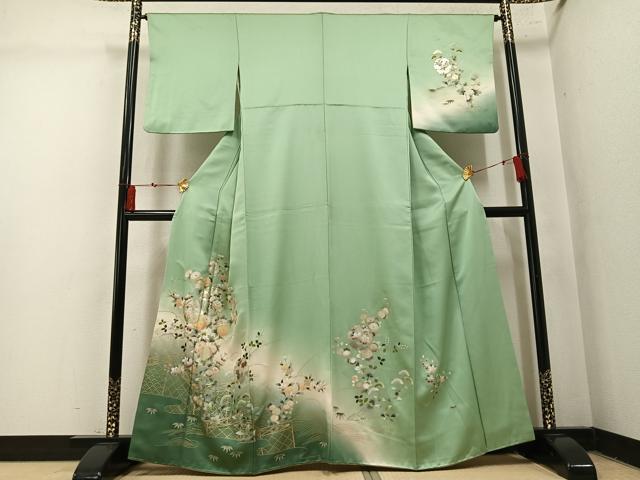 平和屋着物●訪問着　草花文　暈し染め　金銀彩　正絹　逸品　AABM3362ph