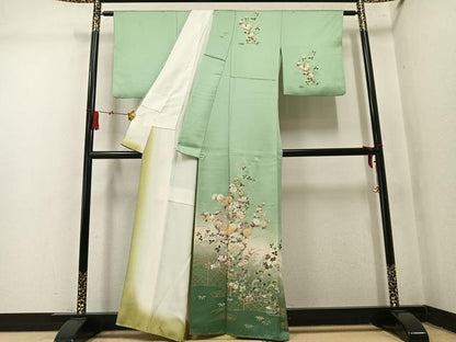 平和屋着物●訪問着　草花文　暈し染め　金銀彩　正絹　逸品　AABM3362ph