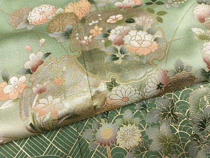 平和屋着物●訪問着　草花文　暈し染め　金銀彩　正絹　逸品　AABM3362ph