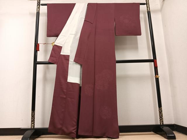 平和屋着物●無地絵羽訪問着　色無地　草花文　栗皮茶色　正絹　逸品　AABM3369ph