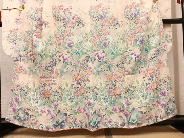 平和屋着物●豪華振袖　駒刺繍　草花文　金彩　正絹　逸品　AABM3373ph