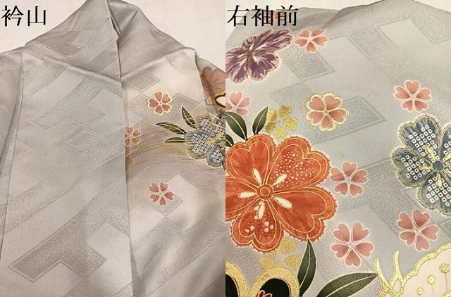 平和屋着物●豪華振袖　駒刺繍　花蝶文　暈し染め　金彩　正絹　逸品　AABM3377ph