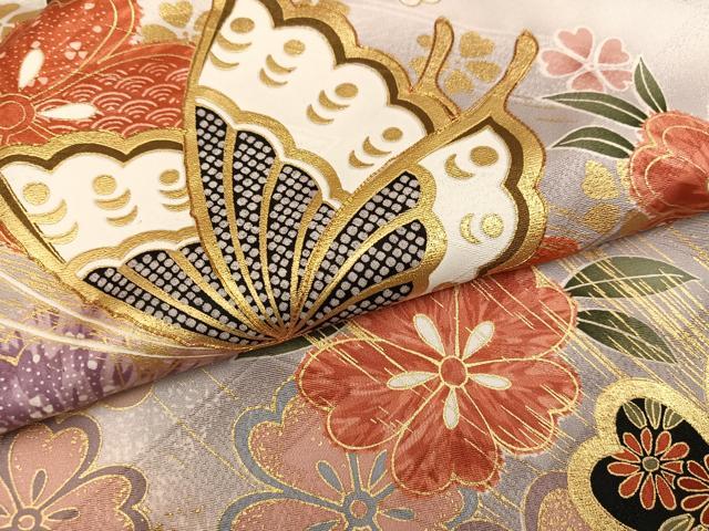 平和屋着物●豪華振袖　駒刺繍　花蝶文　暈し染め　金彩　正絹　逸品　AABM3377ph