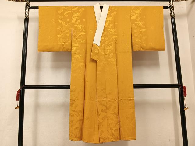 平和屋着物●長襦袢　無双仕立て　群れ鶴花地紋　黄朽葉色　やまと誂製　正絹　逸品　AABM3381ph